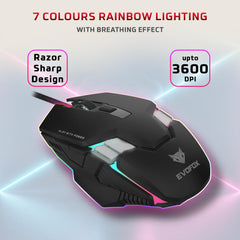 EvoFox Deathray V2 Gaming Combo 7 color led lighting on mouse 
