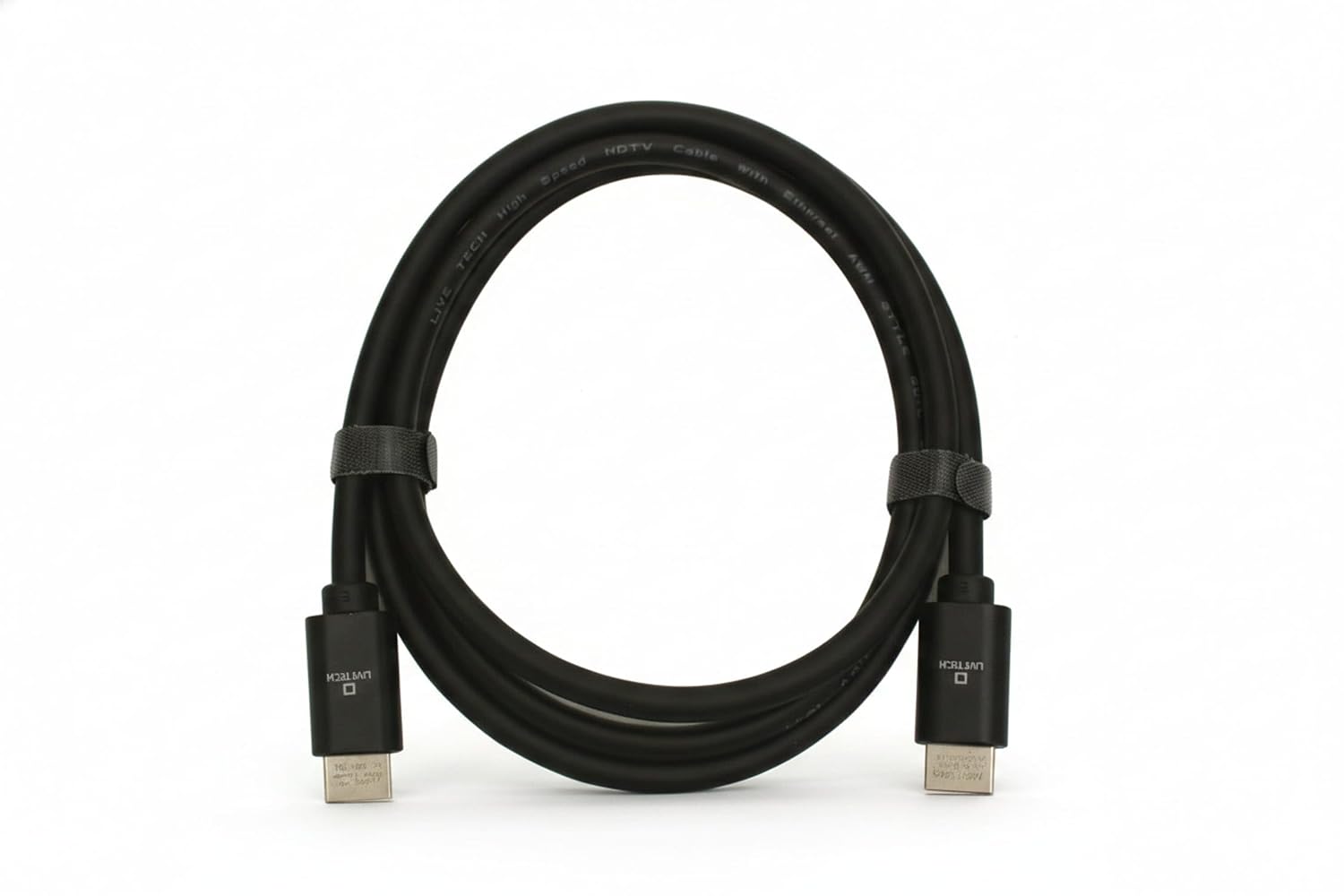 Male-to-male HDMI connection for compatible HDMI devices.